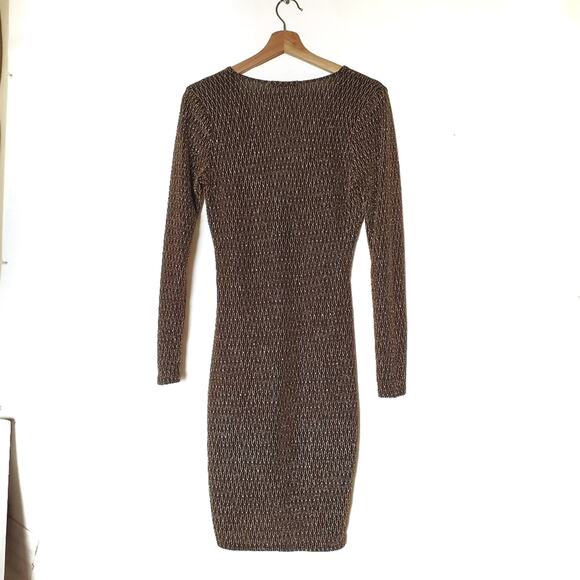 Papaya | Gold Metallic Thread Long Sleeve Dress - Picture 3 of 7